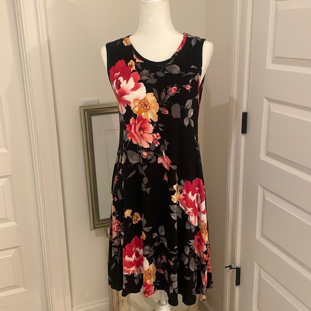 Black and pink floral tank dress